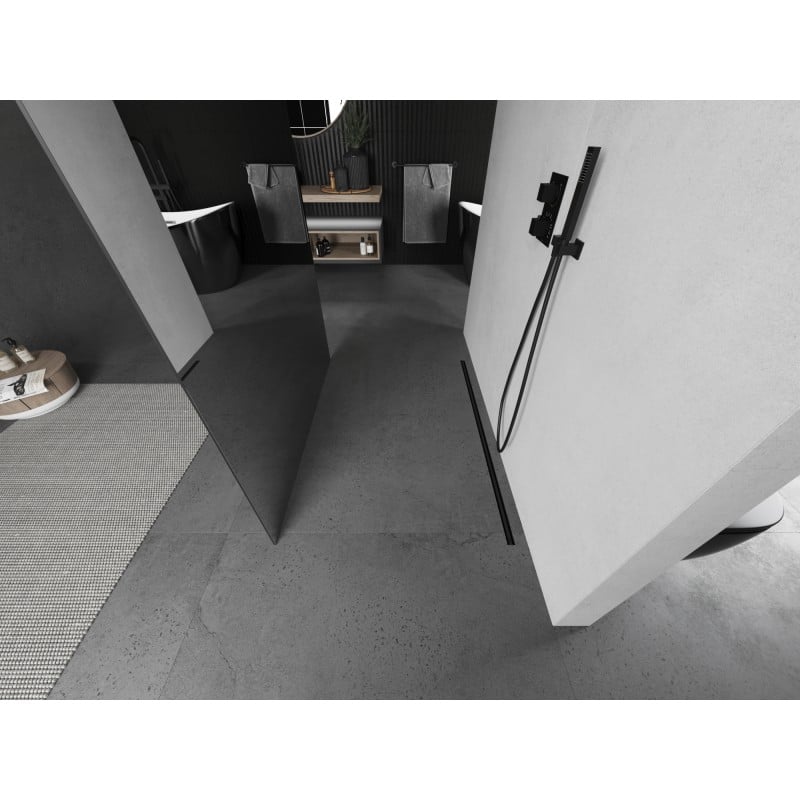 Mexen Kioto paroi de douche autoportante 100 x 200 cm, miroir 8 mm, gris canon brossé - 800-100-002-66-50