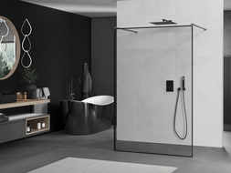 Mexen Kioto paroi de douche autoportante 100 x 200 cm, cadre noir 8 mm, gun gray brossé - 800-100-002-66-70