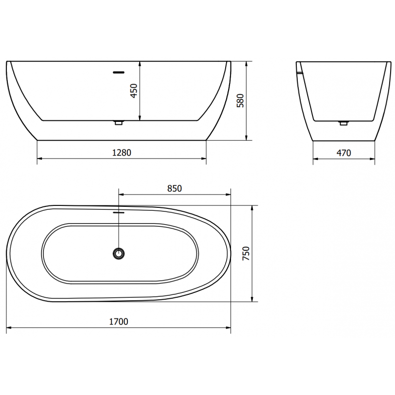 Mexen Eos banheira independente 170 x 75 cm, branco/preto, transbordo branco - 52471707575-20