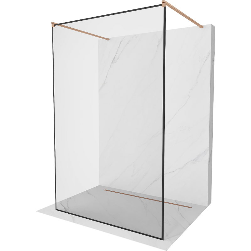 Mexen Kioto vrijstaande douchewand 130 x 200 cm, zwart frame 8 mm, geborsteld koper - 800-130-002-65-70