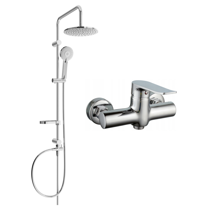 Mexen Carl Aufputz-Duschset mit Regenbrause und Duscharmatur Pecos, Chrom - 72740240-00