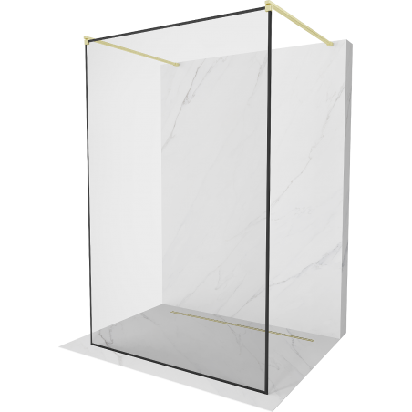 Mexen Kioto paroi de douche autoportante 100 x 200 cm, cadre noir 8 mm, or brossé - 800-100-002-55-70