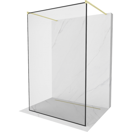 Mexen Kioto vrijstaande douchewand 100 x 200 cm, zwart frame 8 mm, goud geborsteld - 800-100-002-55-70