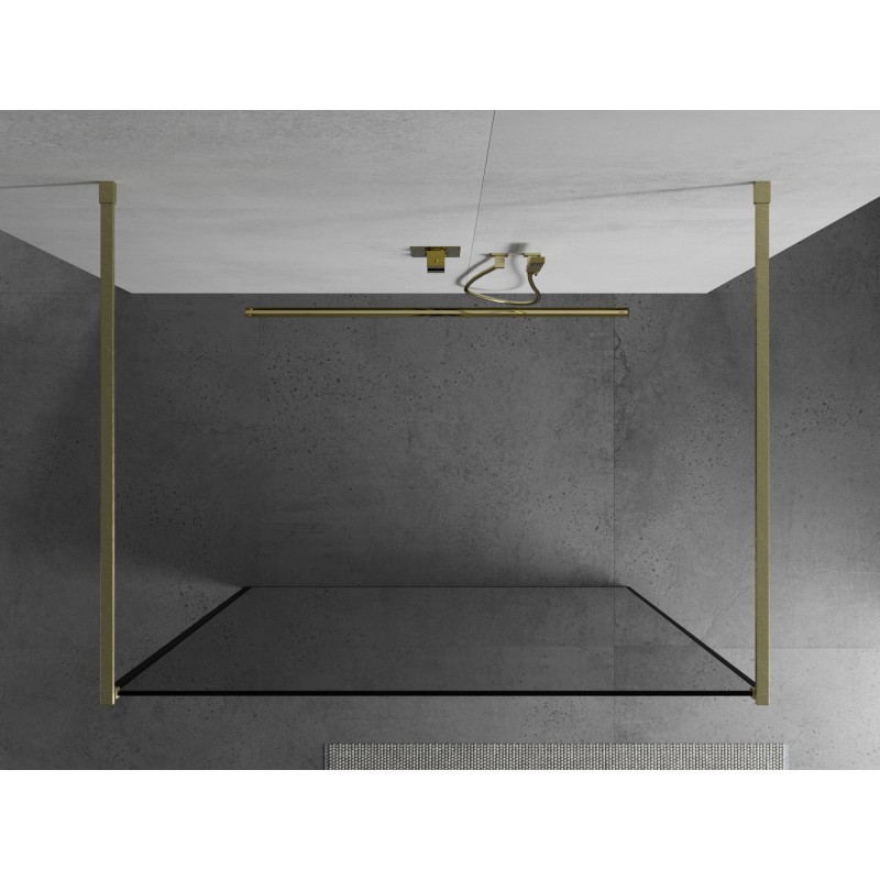 Mexen Kioto ścianka prysznicowa wolnostojąca 110 x 200 cm, czarna ramka 8 mm, złota szczotkowana - 800-110-002-55-70