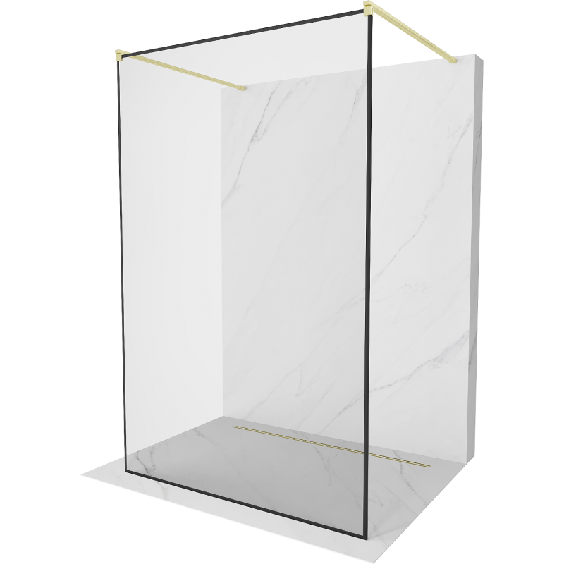 Mexen Kioto parede de duche autónoma 140 x 200 cm, moldura preta 8 mm, dourado escovado - 800-140-002-55-70