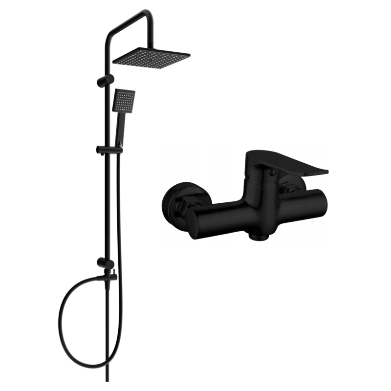 Mexen Tord surface-mounted shower set with rain shower and Pecos shower mixer, black - 72740200-70