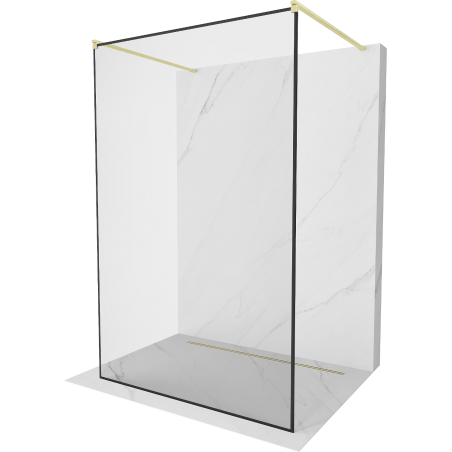 Mexen Kioto ścianka prysznicowa wolnostojąca 150 x 200 cm, czarny wzór 8 mm, złota szczotkowana - 800-150-002-55-70