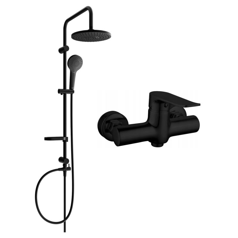 Mexen Erik conjunto de ducha exterior con alcachofa y grifo de ducha Pecos, negro - 72740205-70