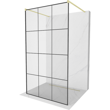 Mexen Kioto freestanding shower wall 110 x 200 cm, black grid 8 mm, brushed gold - 800-110-002-55-77