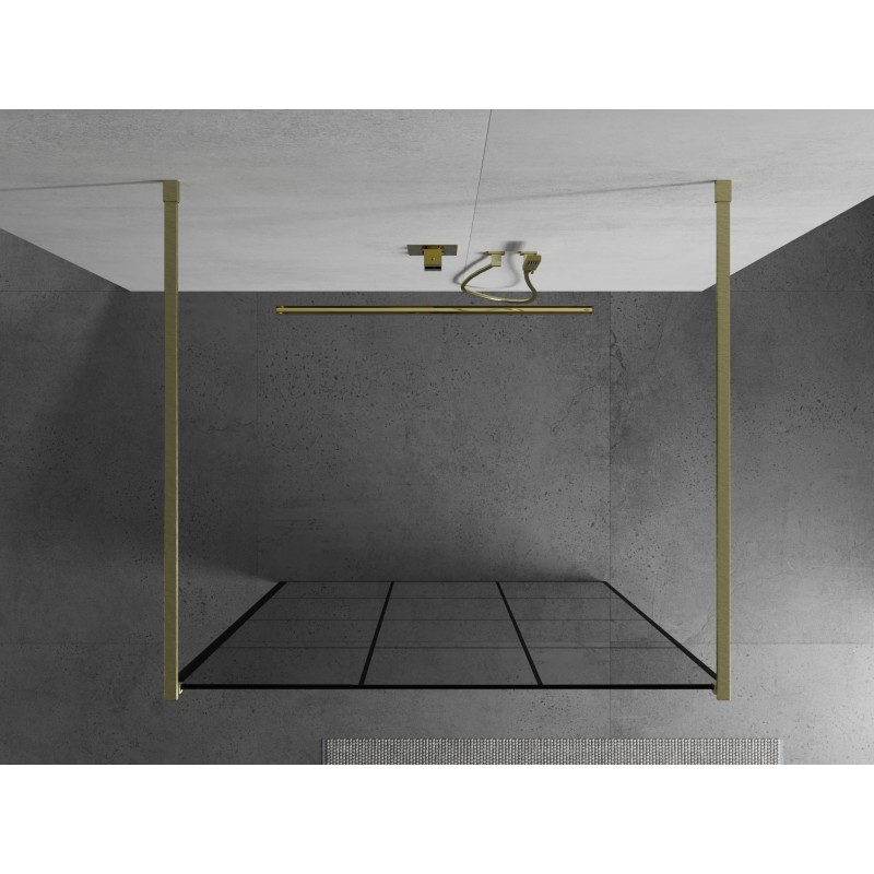 Mexen Kioto ścianka prysznicowa wolnostojąca 120 x 200 cm, czarna kratka 8 mm, złota szczotkowana - 800-120-002-55-77