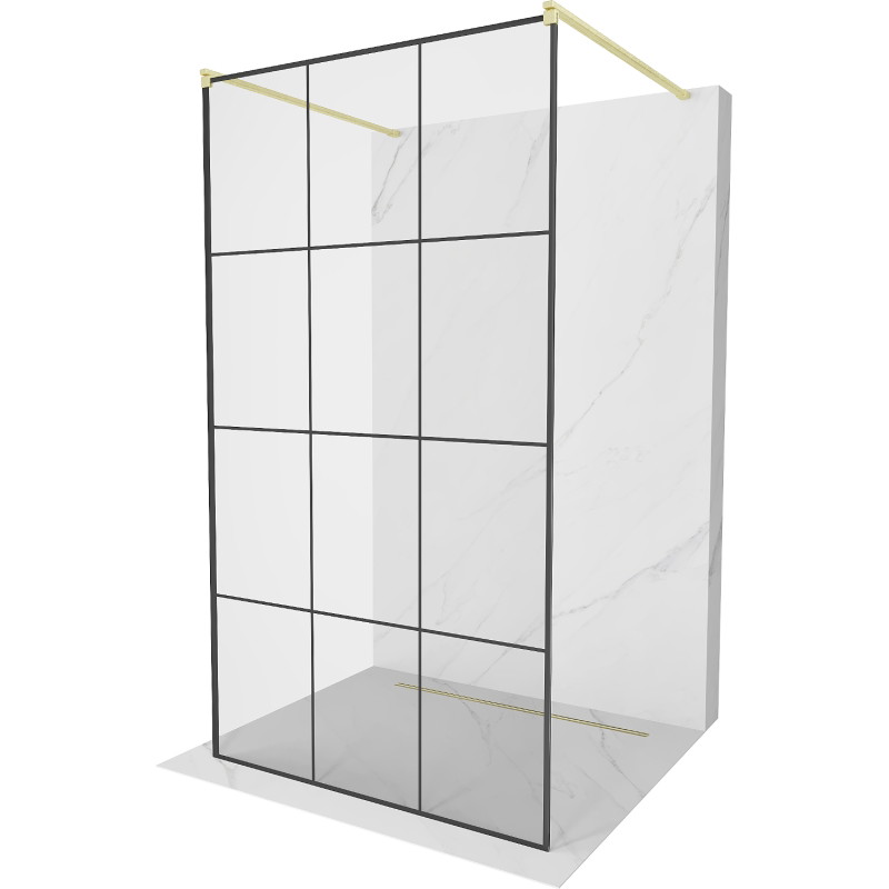 Mexen Kioto ścianka prysznicowa wolnostojąca 120 x 200 cm, czarna kratka 8 mm, złota szczotkowana - 800-120-002-55-77