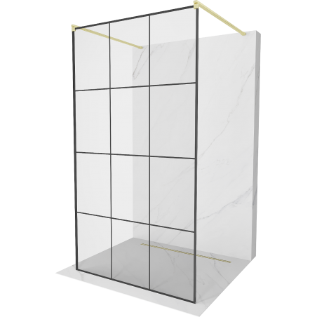 Mexen Kioto vrijstaande douchewand 120 x 200 cm, zwart raster 8 mm, geborsteld goud - 800-120-002-55-77