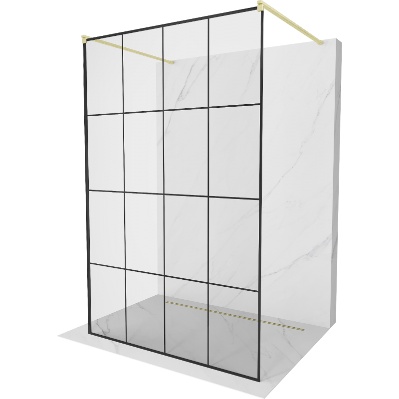 Mexen Kioto paroi de douche autoportante 130 x 200 cm, motif noir 8 mm, finition dorée - 800-130-002-55-77