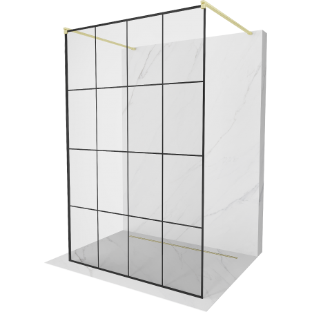 Mexen Kioto Paroi de douche autoportante 140 x 200 cm, grille noire 8 mm, doré brossé - 800-140-002-55-77