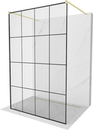 Mexen Kioto samostojeći tuš zid 140 x 200 cm, crna mreža 8 mm, zlatno brušeno - 800-140-002-55-77