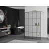 Mexen Kioto free-standing shower wall 160 x 200 cm, black grid 8 mm, brushed gold - 800-160-002-55-77