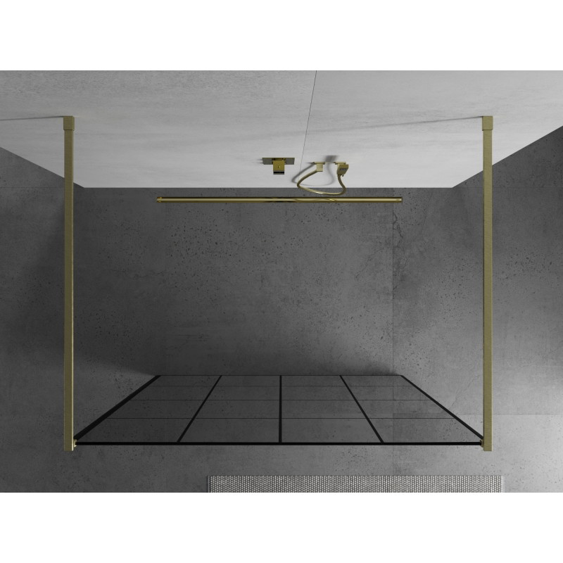 Mexen Kioto vabakäigul seisev dušisein 160 x 200 cm, must ruuduline 8 mm, kuldne harjatud - 800-160-002-55-77