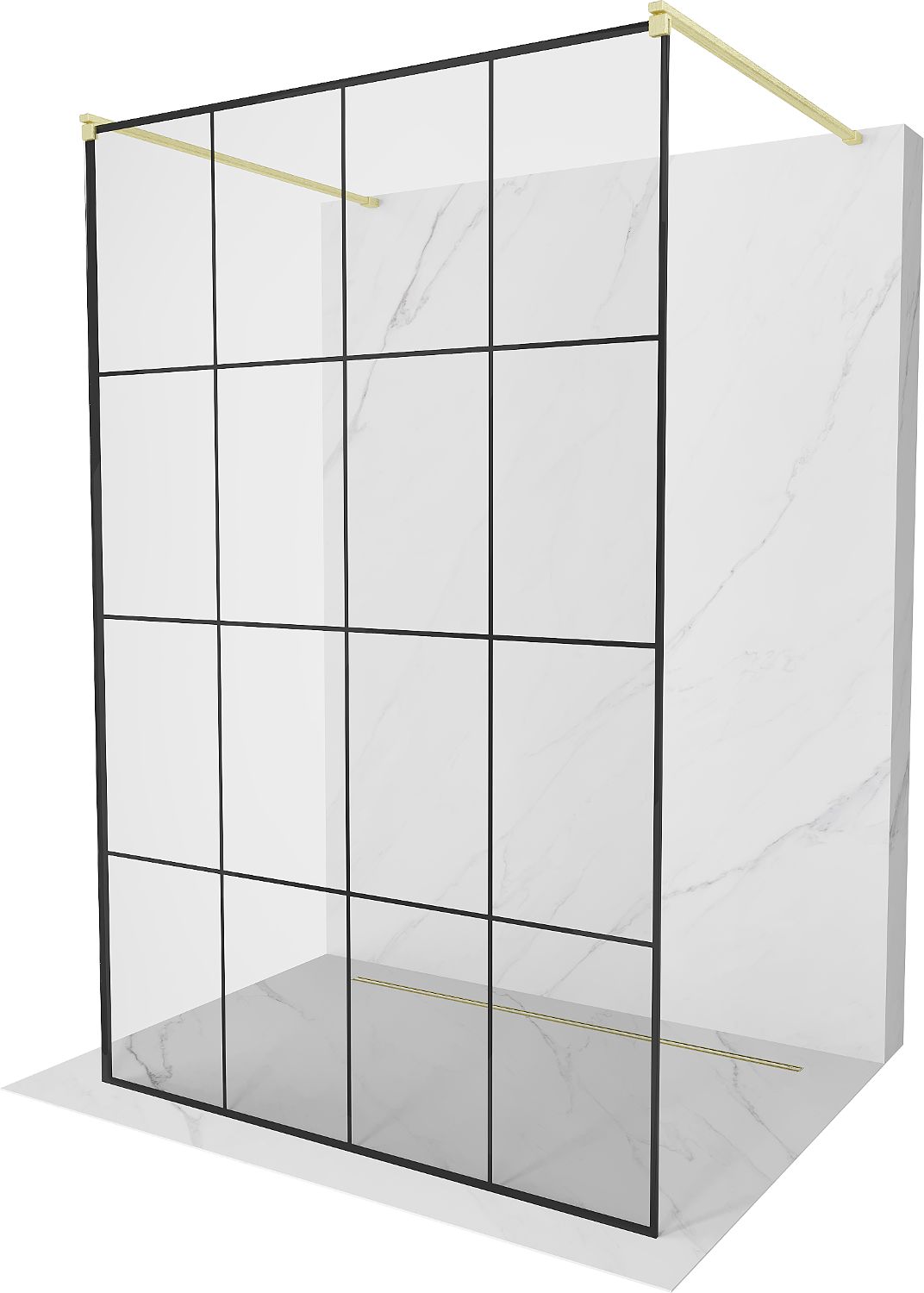Mexen Kioto ścianka prysznicowa wolnostojąca 160 x 200 cm, czarny wzór 8 mm, złota szczotkowana - 800-160-002-55-77