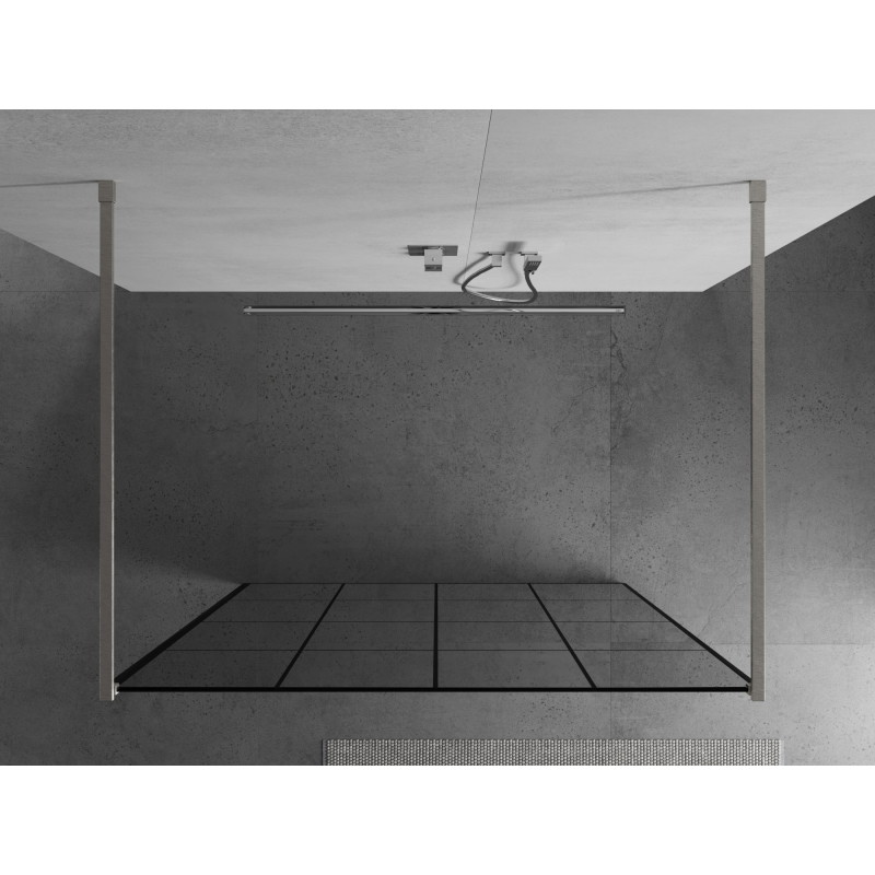 Mexen Kioto samostojeća tuš stijenka 140 x 200 cm, crna rešetka 8 mm, brušeni nikal - 800-140-002-97-77