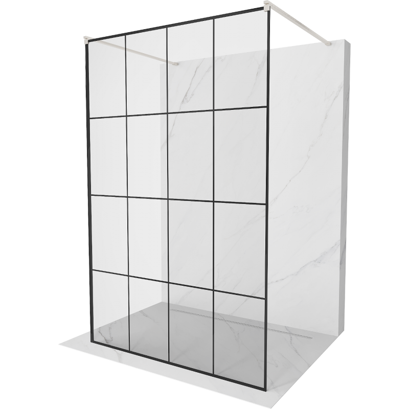 Mexen Kioto vrijstaande douchewand 140 x 200 cm, zwart raster 8 mm, geborsteld nikkel - 800-140-002-97-77