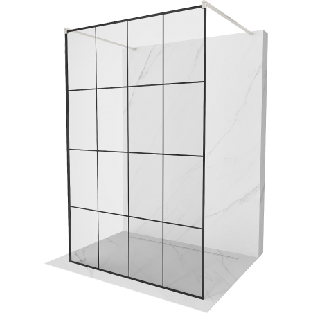 Mexen Kioto mampara de ducha independiente 130 x 200 cm, cuadrícula negra 8 mm, níquel cepillado - 800-130-002-97-77