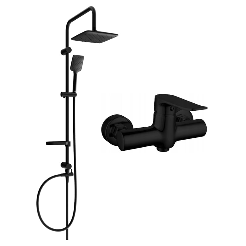 Mexen Pecos Sven Surface-Mounted Shower Set with Rain Shower Head and Shower Faucet, Black - 72740262-70