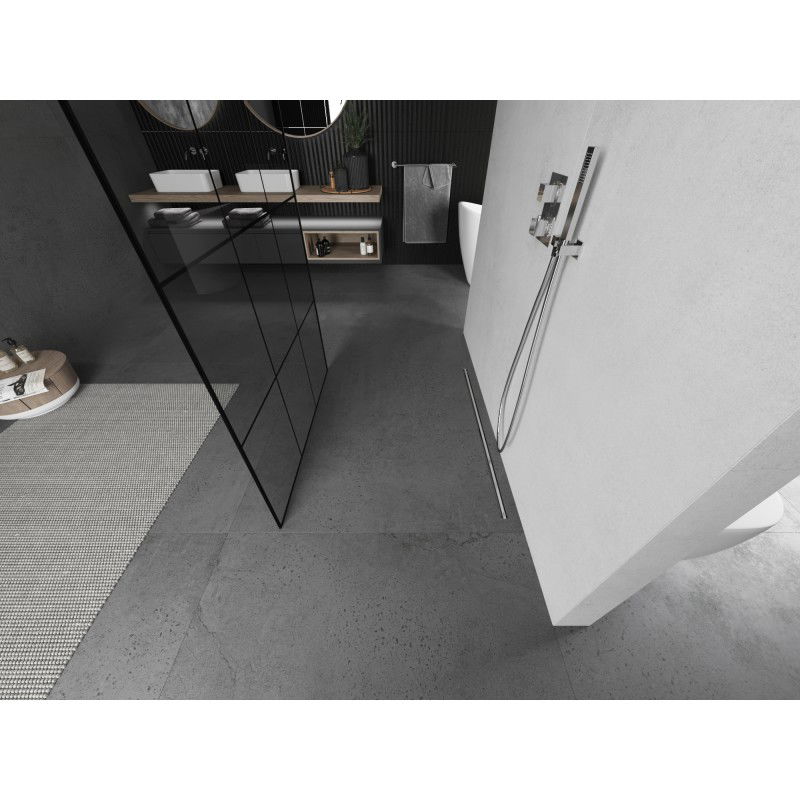 Mexen Kioto vrijstaande douchewand 120 x 200 cm, zwart rooster 8 mm, geborsteld nikkel - 800-120-002-97-77