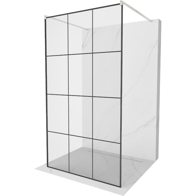 Mexen Kioto Samostojeći tuš zid 120 x 200 cm, crna rešetka 8 mm, brušeni nikal - 800-120-002-97-77