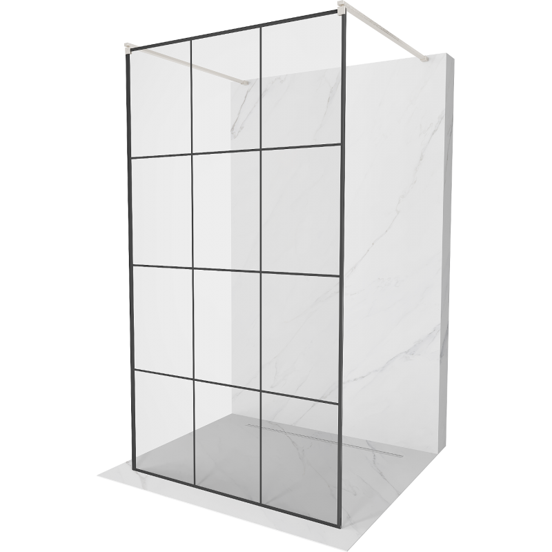 Mexen Kioto vrijstaande douchewand 120 x 200 cm, zwart raster 8 mm, geborsteld nikkel - 800-120-002-97-77
