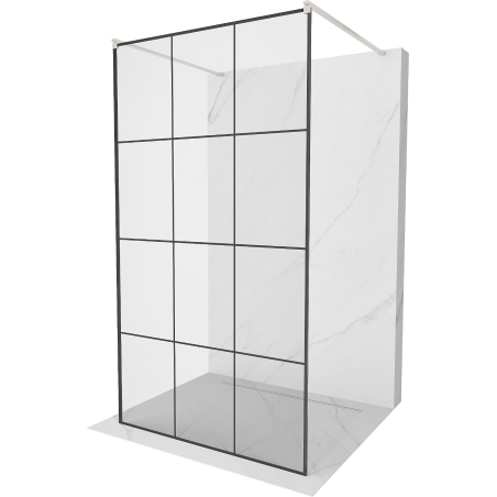 Mexen Kioto Free-standing shower wall 100 x 200 cm, black grid 8 mm, brushed nickel - 800-100-002-97-77