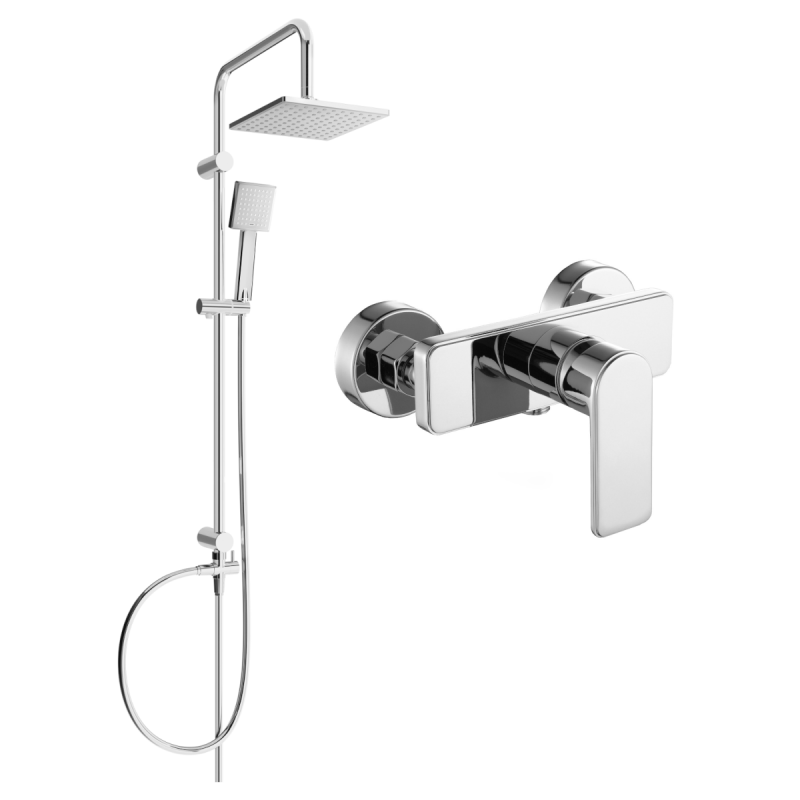 Ensemble de douche apparent Mexen Tord avec pomme de douche et mitigeur de douche Cetus, chromé - 744340200-00