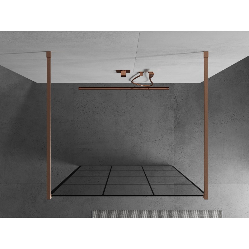 Mexen Kioto samostojeća tuš pregrada 100 x 200 cm, crna mreža 8 mm, brušeni bakar - 800-100-002-65-77