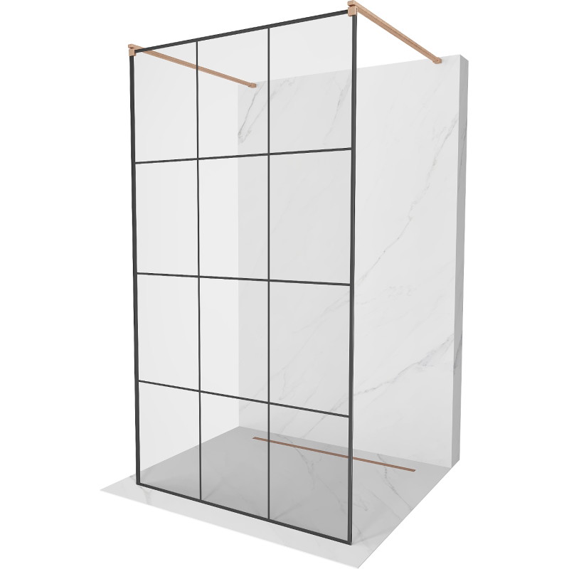 Mexen Kioto vabalt seisev dušisein 100 x 200 cm, must ruudustik 8 mm, harjatud vask - 800-100-002-65-77