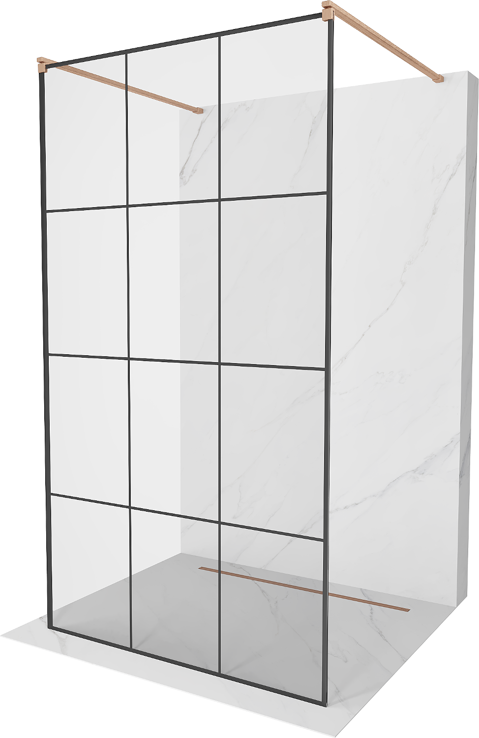 Mexen Kioto ścianka prysznicowa wolnostojąca 100 x 200 cm, czarny wzór 8 mm, miedź szczotkowana - 800-100-002-65-77