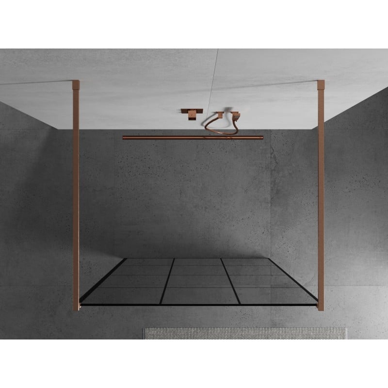 Mexen Kioto ścianka prysznicowa wolnostojąca 110 x 200 cm, czarna kratka 8 mm, miedź szczotkowana - 800-110-002-65-77