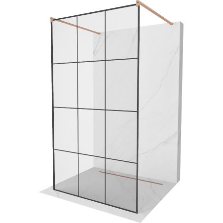 Mexen Kioto freestanding shower wall 110 x 200 cm, black grid 8 mm, brushed copper - 800-110-002-65-77
