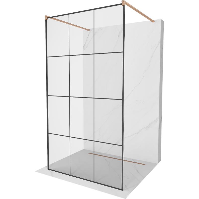 Mexen Kioto ścianka prysznicowa wolnostojąca 120 x 200 cm, czarna kratka 8 mm, miedź szczotkowana - 800-120-002-65-77