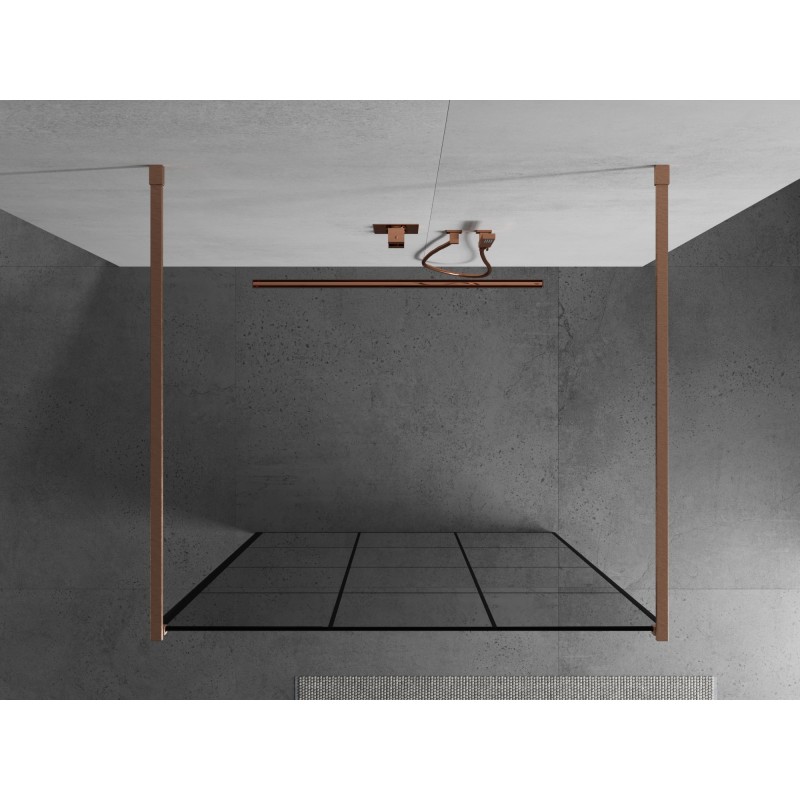 Mexen Kioto ścianka prysznicowa wolnostojąca 120 x 200 cm, czarna kratka 8 mm, miedź szczotkowana - 800-120-002-65-77