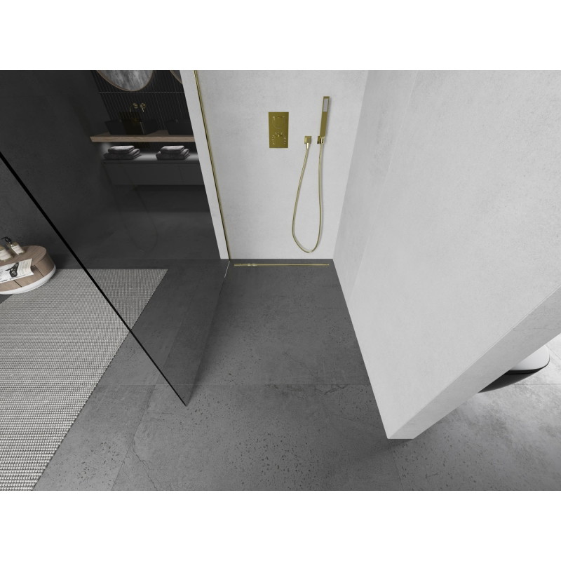 Mexen Kioto L Stijenka za tuš Walk-in 55 x 200 cm, prozirna, zlatna - 800-055-103-50-00