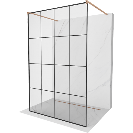 Mexen Kioto ścianka prysznicowa wolnostojąca 150 x 200 cm, czarna kratka 8 mm, miedź szczotkowana - 800-150-002-65-77