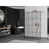 Mexen Kioto freestanding shower panel 160 x 200 cm, black grid 8 mm, brushed copper - 800-160-002-65-77