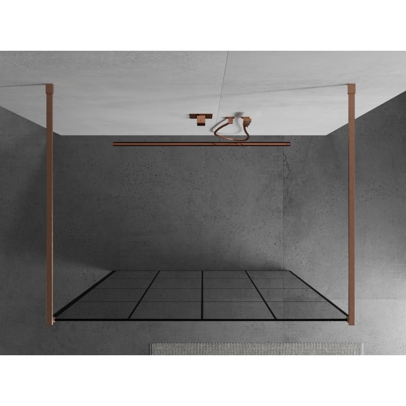 Mexen Kioto freestanding shower panel 160 x 200 cm, black grid 8 mm, brushed copper - 800-160-002-65-77