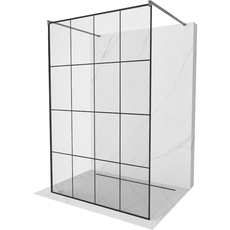 Mexen Kioto freestanding shower wall 140 x 200 cm, black grid 8 mm, brushed gun gray - 800-140-002-66-77