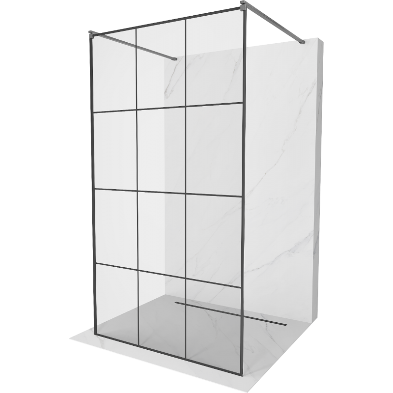 Mexen Kioto vapaasti seisova suihkuseinä 120 x 200 cm, musta ruudukko 8 mm, harjattu gungray - 800-120-002-66-77