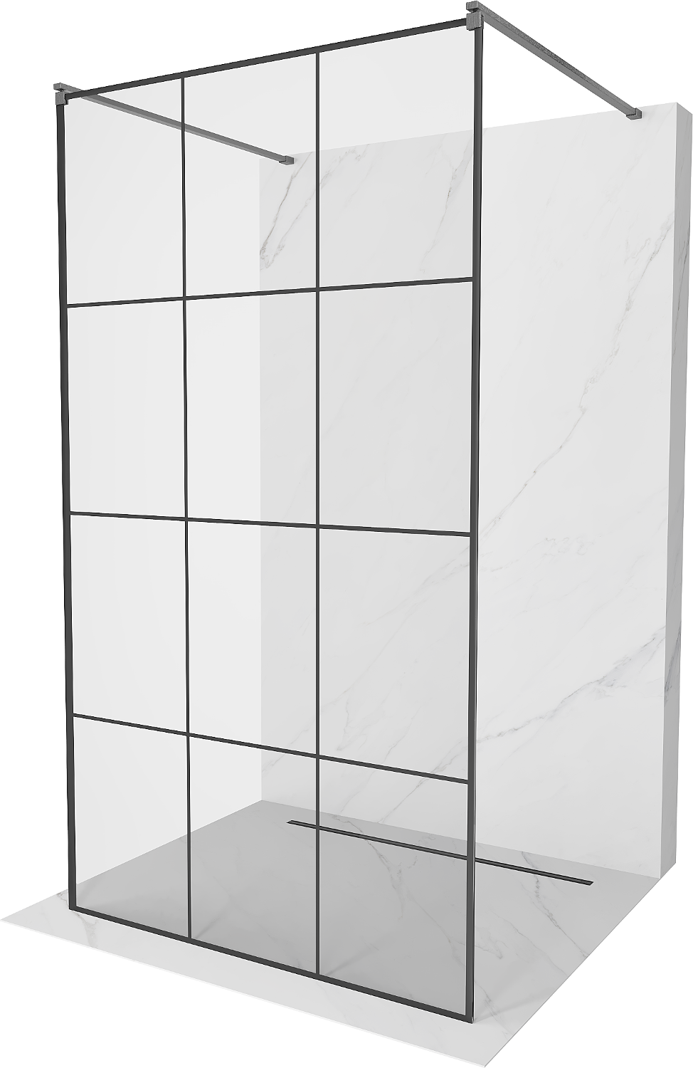 Mexen Kioto ścianka prysznicowa wolnostojąca 110 x 200 cm, czarny wzór 8 mm, gun gray szczotkowany - 800-110-002-66-77