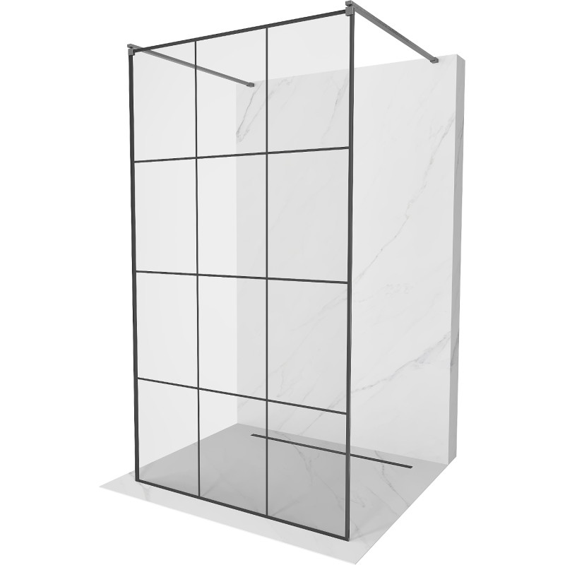 Mexen Kioto vabalt seisev dušisein 100 x 200 cm, must ruudustik 8 mm, harjatud gun gray - 800-100-002-66-77