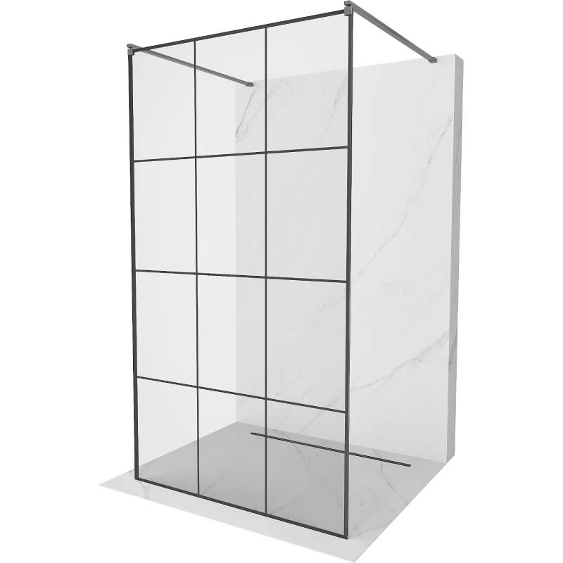 Mexen Kioto vrijstaande douchewand 100 x 200 cm, zwart raster 8 mm, geborsteld kanongrijs - 800-100-002-66-77
