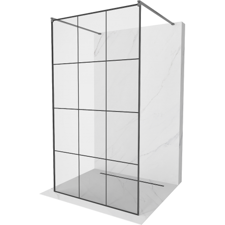 Mexen Kioto freestanding shower wall 100 x 200 cm, black grid 8 mm, gun gray brushed - 800-100-002-66-77