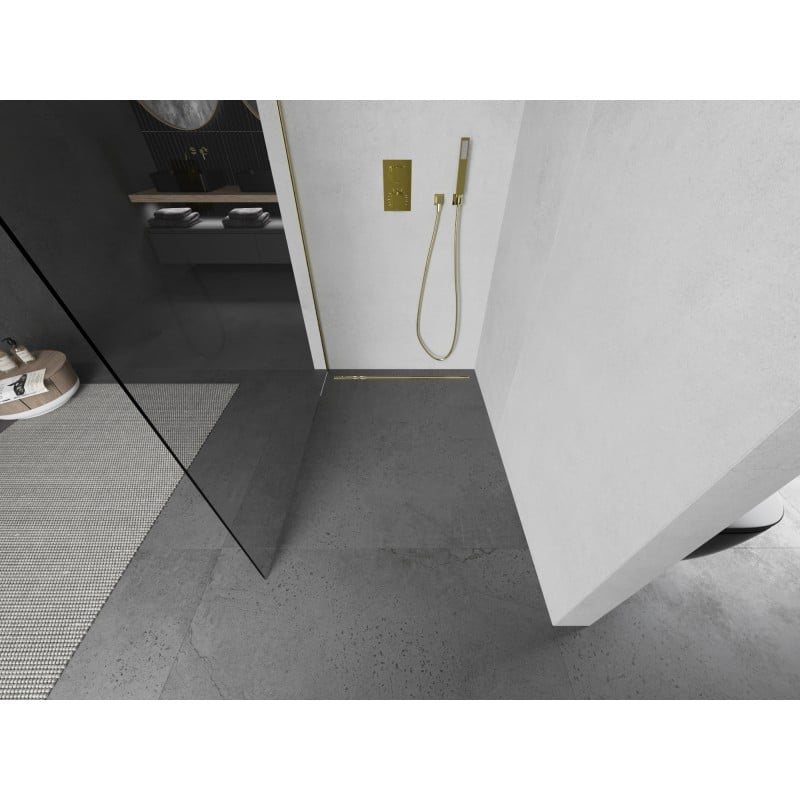 Mexen Kioto L parede de duche Walk-in 55 x 200 cm, transparente, ouro escovado - 800-055-103-55-00