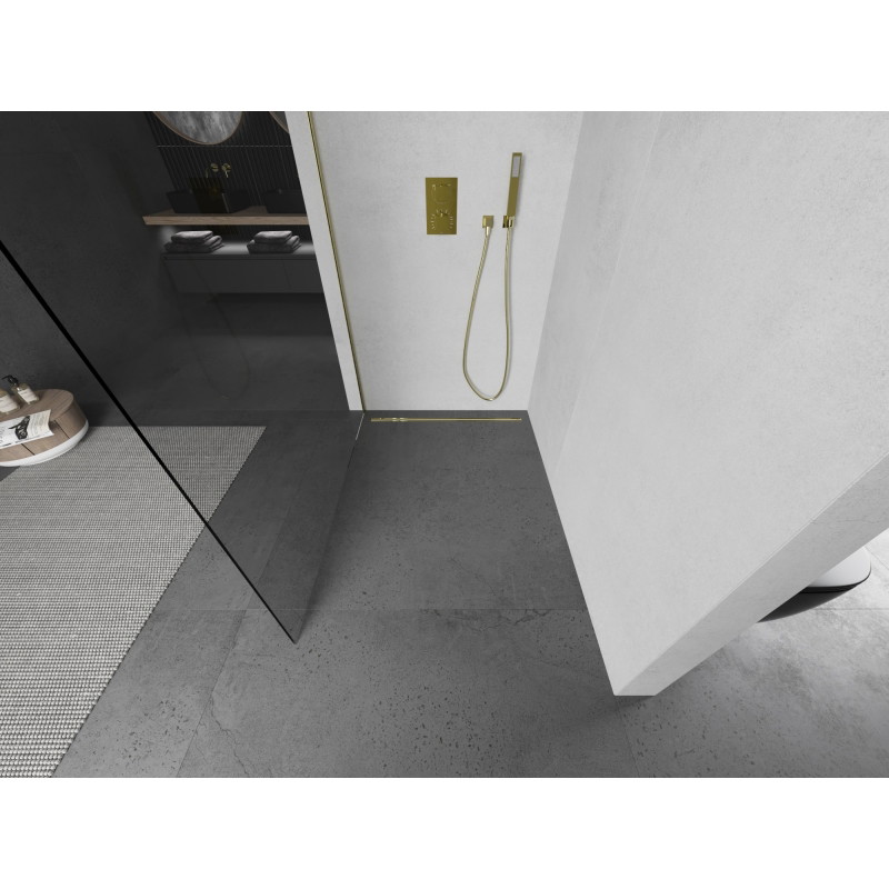 Mexen Kioto L Staklena pregrada za tuš Walk-in 95 x 200 cm, prozirna, zlatna brušena - 800-095-103-55-00